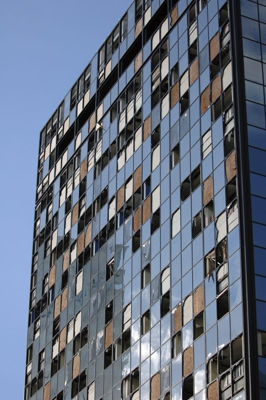 Storm damage to a building.